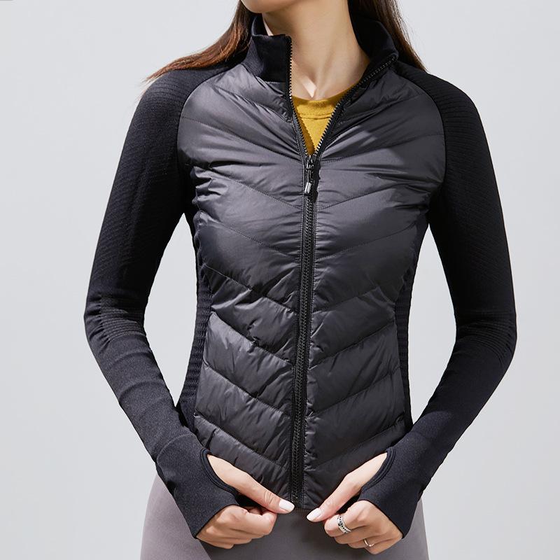 Women's Lightweight Seamless Splicing White Goose Down Jacket Slim Fit Thermal Sports Coat For Running Fitness Yoga