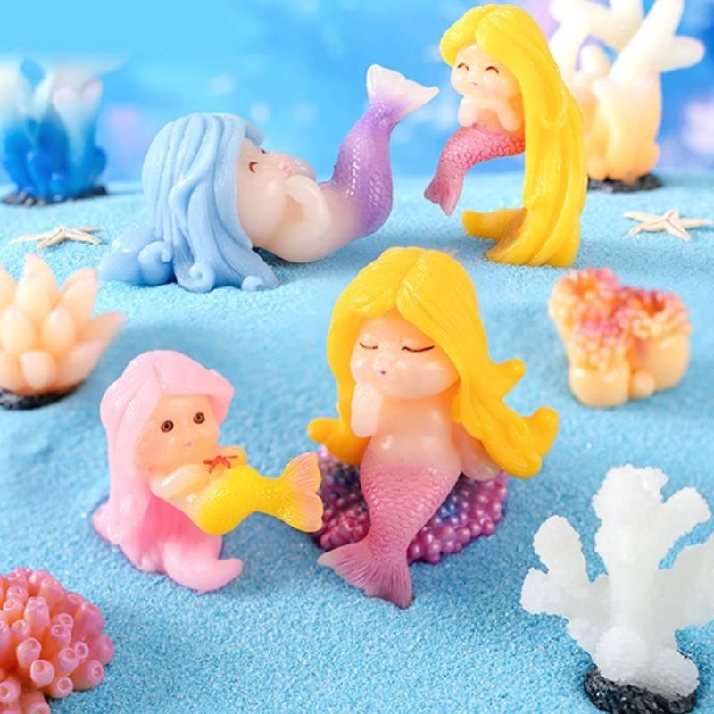 Cute Coral Mermaid Resin Figurine For Aquarium Decor Miniature Ocean Scene Accessories
