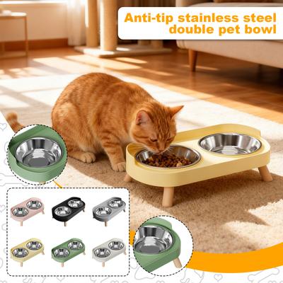 Elevated Pet Double Bowls: -Spill Stainless Steel Food & Water Bowls For Cats & Dogs (Neck , -Tip & Easy Clean)