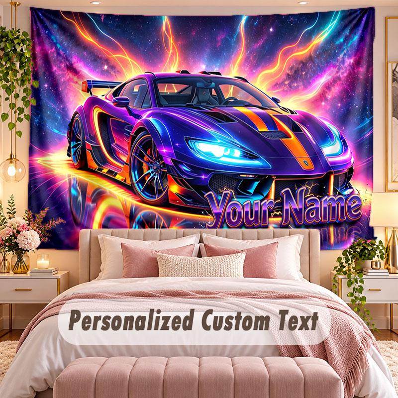 Autorennen (103) Themen-Wandteppich, individuell mit Namen und Text, personalisierter Hänge-Wandteppich für Schlafzimmer, Wohnzimmer-Dekoration