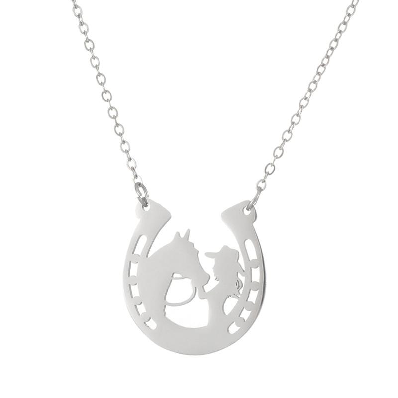 

American West Cowgirl Horse Necklace For Women Stainless Steel Horseshoe Pendants Necklaces Jewelry серебряный