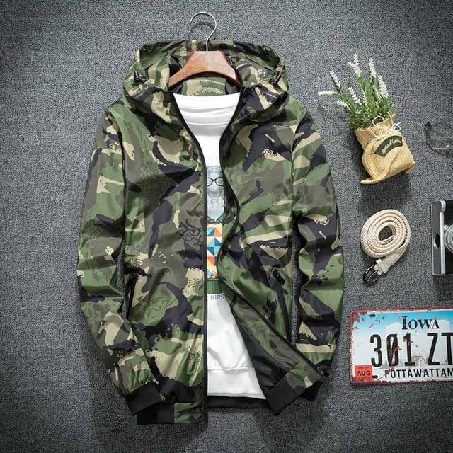 Windbreaker Jackets Men Casual Spring Hooded Camouflage Jacket Mens Streetwear Hip Hop Sportwear Camo Army Jacket Clothes