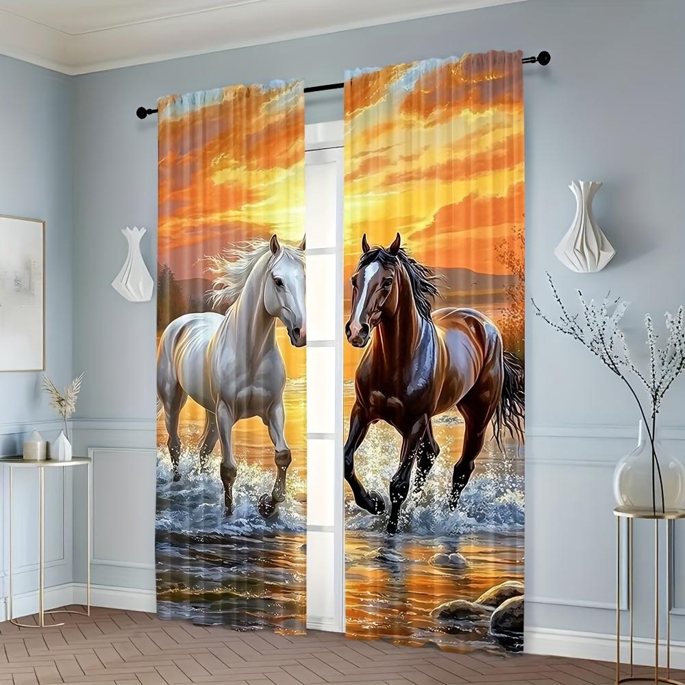 2pcs   Nautical Animal Curtain. 29.53in×65.35in   41.34in×90.55in   51.18in×82.68in Romantic Day Falling Horse Printing Design   100