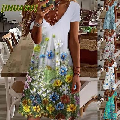 Fashion Summer Spring Short Sleeve V-Neck Casual Dresses