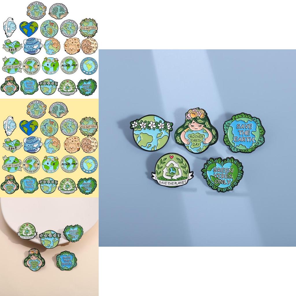 Creative Eco-friendly Alloy Badge Cartoon Earth Shaped Brooch Set For All Seasons