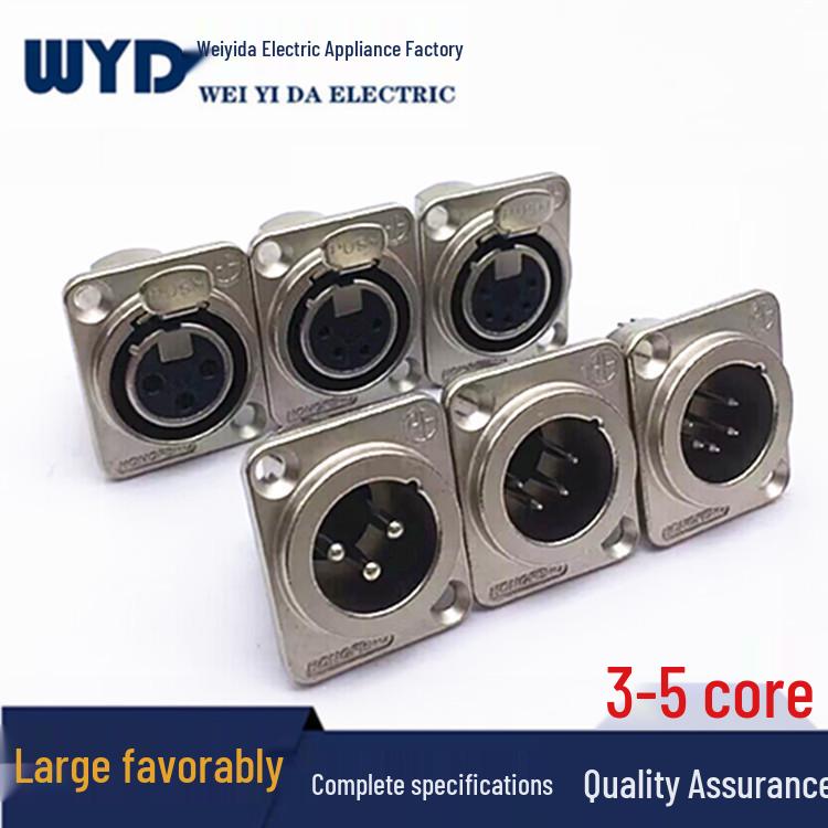 Silver XLR Male & Female Audio Sockets: 3-Core, 4-Core, 5-Core Square Design