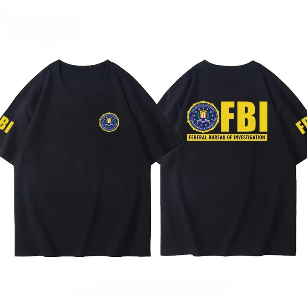 Pánské oblečení Horký prodej Zábavný design Vzor FBI Tištěné Bavlněné Tričko Street Casual Krátký Rukáv Kulatý Výstřih Tričko Top