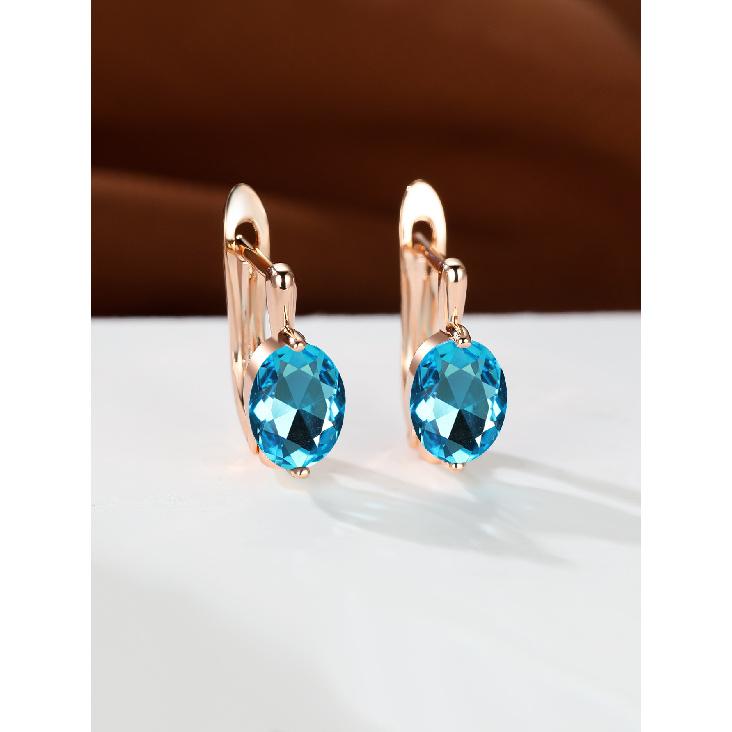 Simple oval-shaped single cubic zirconia earrings Retro-style, lightweight luxury earrings for women, featuring colorful gemstones