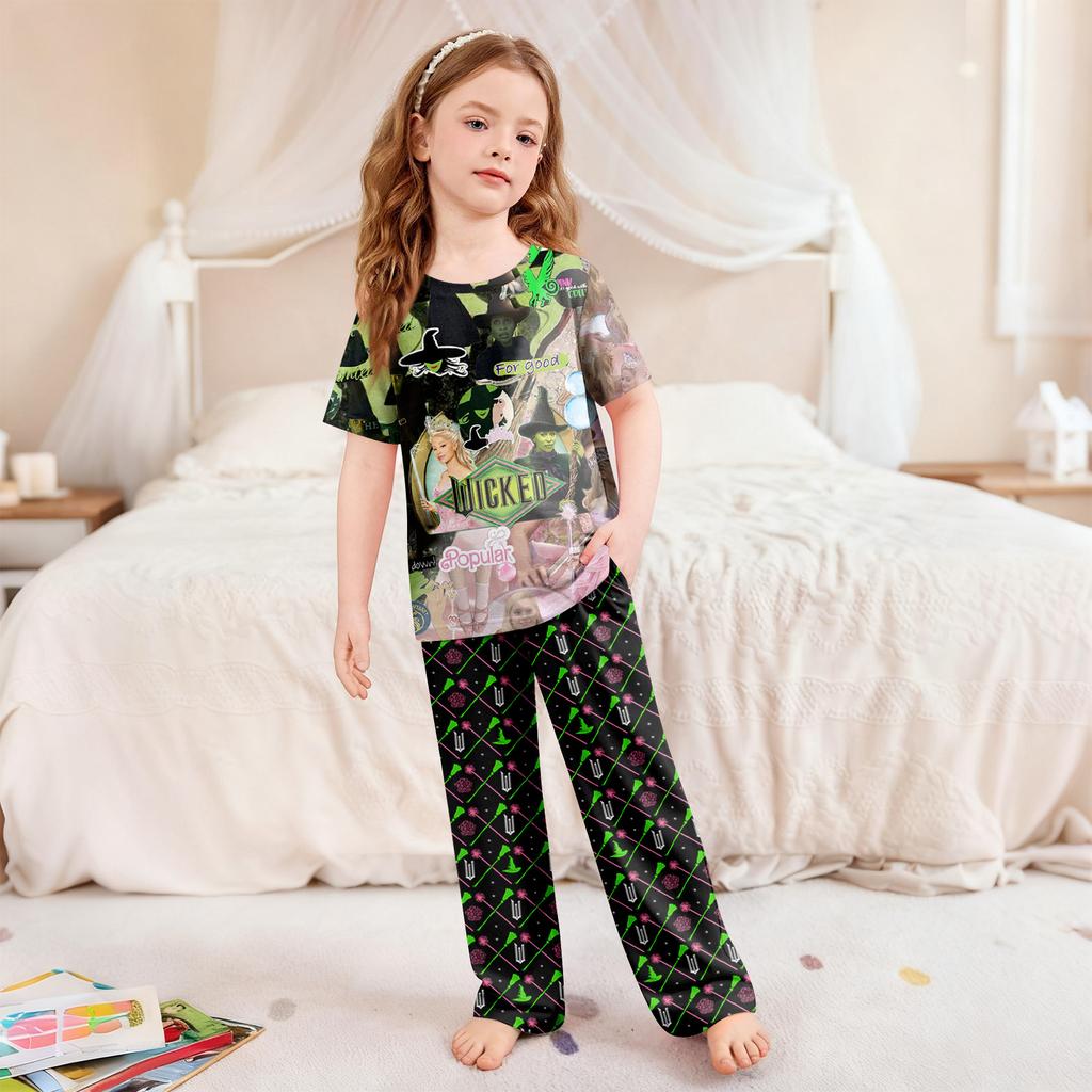 Children's Short-Sleeve Printed Two-Piece Pajama Set With T-Shirt And Pants