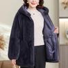 Middle-aged Women's Faux Fur Coat Winter Outerwears Hooded Elegant Thick Warm Fur Jackets for Women Clothes