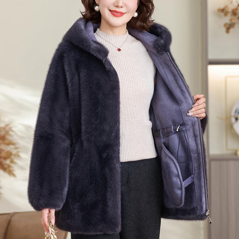 Middle-aged Women's Faux Fur Coat Winter Outerwears Hooded Elegant Thick Warm Fur Jackets for Women Clothes