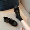 6-Small leather shoes 26 spring new thick-soled black versatile widened large-size women's shoes