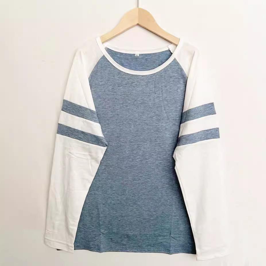 Multicolor Stripe Patchwork Long Sleeve Round Neck T-Shirt