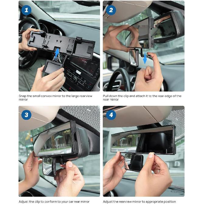 JOYTUTUS Car Rear View Mirror With Baby Mirror, Universal 11 Inch Panoramic Convex Rearview, Clip-On Wide Angle Rear View Reduce Blind Spot