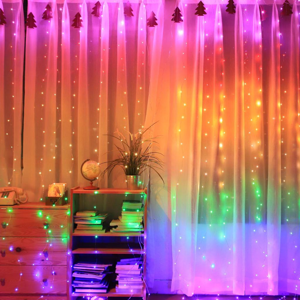 3x3m LED Copper Wire Curtain Lights with Remote - Christmas Garland & Decorative Holiday Lights