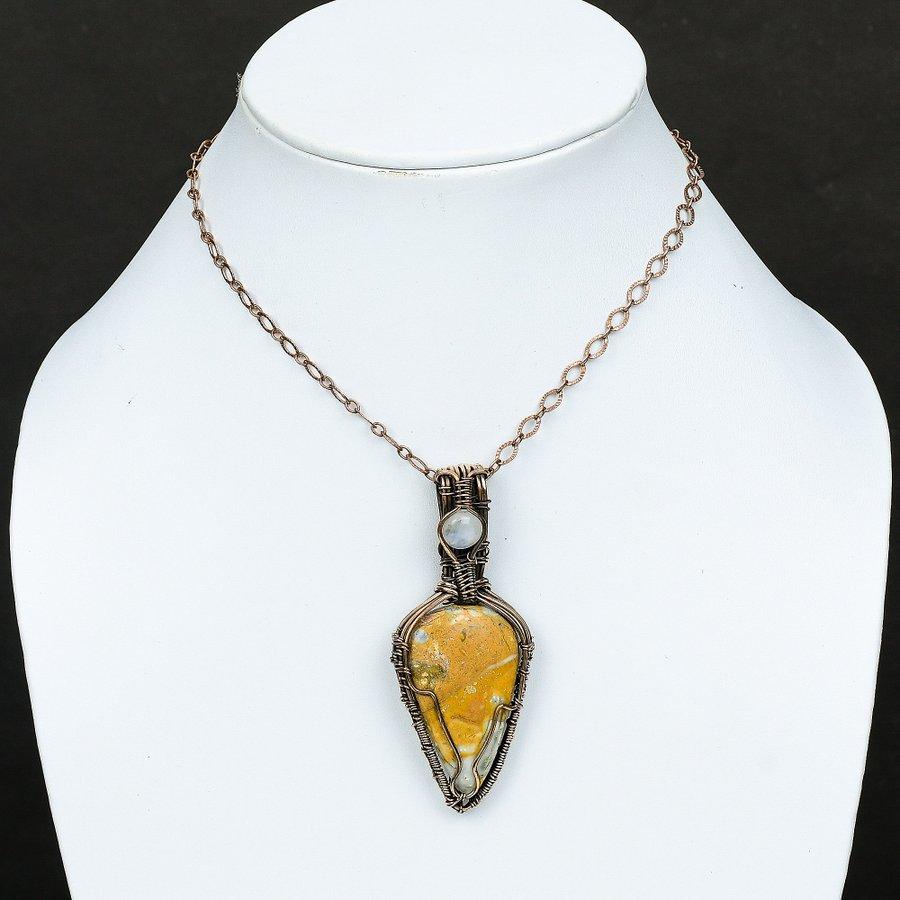 Malinga Jasper, Moonstone Copper Wire Wrap Jewelry Pendant 2.76" B6B06