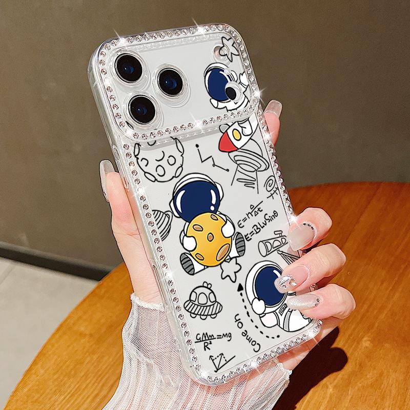 

Diamond Astronaut Pattern Phone Case For iPhone 16e 17 Air 16 15 14 Pro Max 13 17 Pro Max 17 16 15 Plus Shockproof Soft Silicone Cover iPhone 17 чёрный