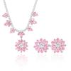 European and American Style Zircon Pink Plum Blossom Necklace and Earrings Set