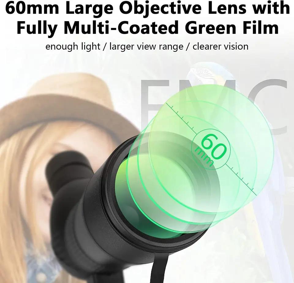 20-60x60 Monocular Telescope, High Power Zoom Scope With Bak4 Prism, Waterproof Anti Fog For Bird Watching, Camping, Travel And Phone Photography