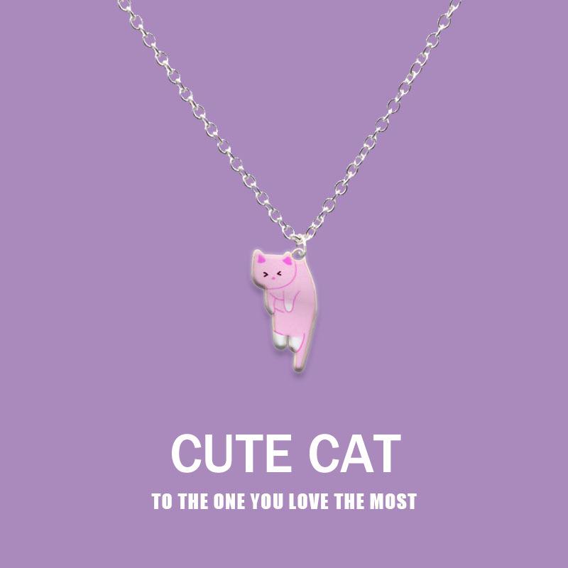 Hot-selling Creative and Fashionable Lazy Cartoon Cat Pendant Necklace Printed Tabby Cat Colorful Kitten Pendant Necklace