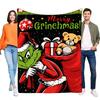 Merry Grinchmas Throw Blanket Cozy Plush Fleece for Christmas Decor Soft Gift for Kids Adults Couch Bed Blanket with Cute Grinch