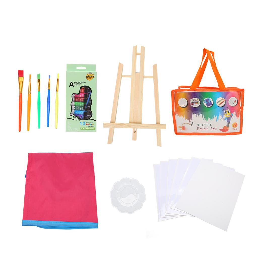 27Pcs Kids Paint Set Washable Assorted Colors Waterproof Smock Acrylic Painting Supplies for Children Family Education