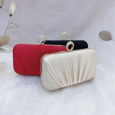 Dinner Bag Ring Pleated Women's Square Pleated Clutch Bag Celebrity Dress Underarm Evening Bag