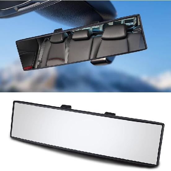 12.1 Inch Interior Clip-On Panoramic Convex Rear View Mirror For Car, Extended Rearview Accessory (White)
