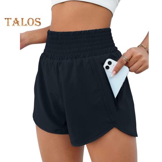 

Женские спортивные шорты с широкими штанинами, эластичные шорты с высокой талией и карманами для бега, однотонные шорты из двух частей, спортивные шорты M чёрный
