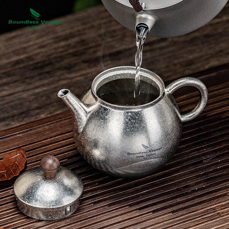 Titanium Tea Pot 380ml Large Capacity Infuser Kettle Home Camping Travel Modern Minimalist Healthy Non-Toxic Brew