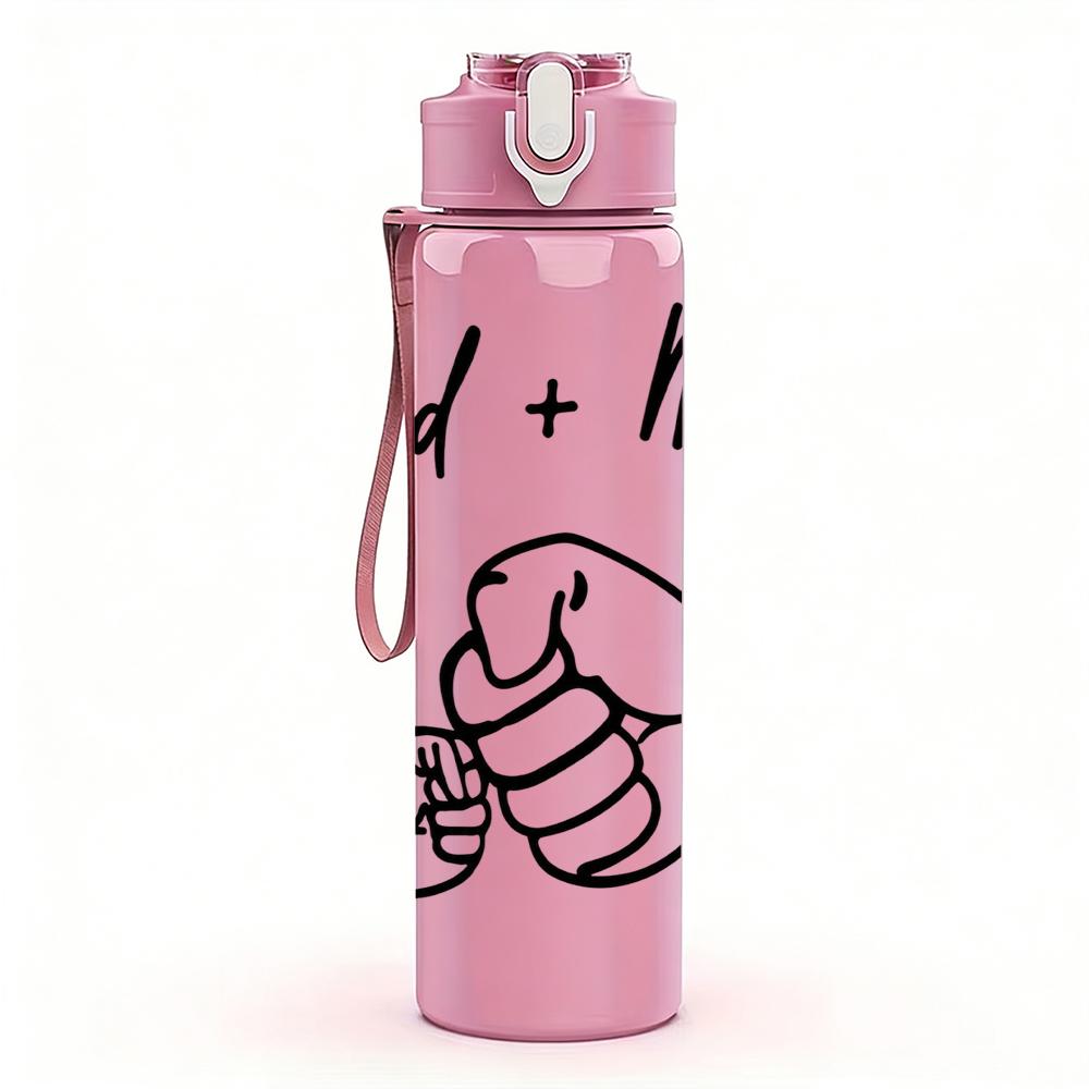 1PC Dad And Me Hand Shake Outline 750ml Color Plastic Water Bottle Leakproof Flip Straw Lid For Sports Office Home Use