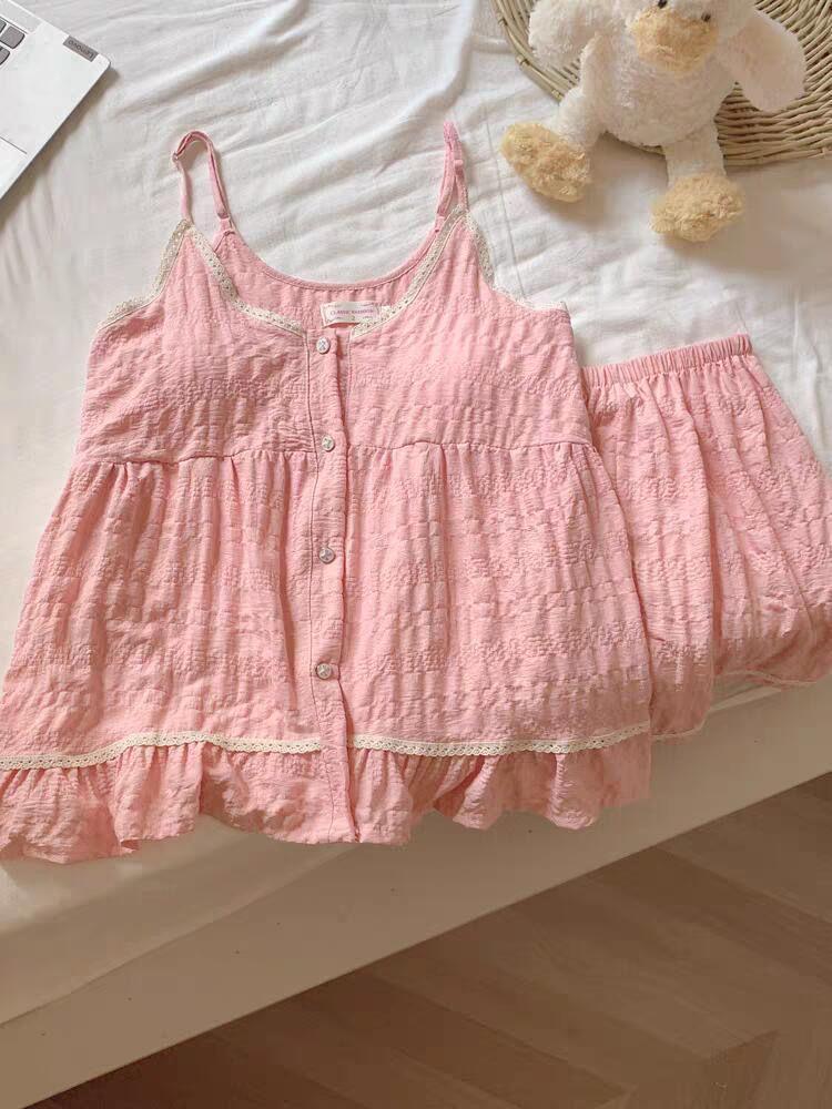 Women's Summer Pajama Set: Sweet Loose Camisole & Shorts with Removable Chest Pads
