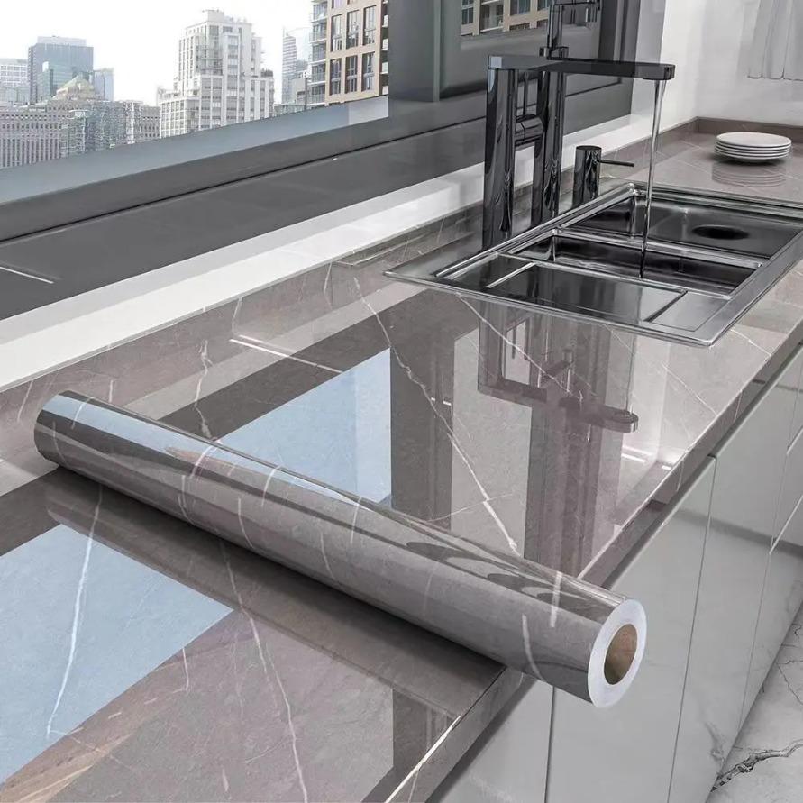 60CM X 20M Kitchen Oil-Proof Marble Sticker Waterproof Self-Adhesive Vinyl Wallpaper for Bathroom Countertop Cabinet Renovation