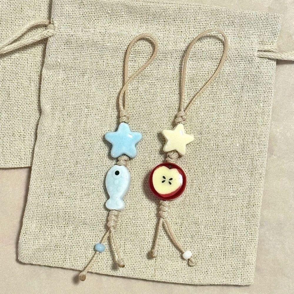 Pastel Colors Star Flower Phone Charm Ceramic Beaded Phone Lanyard Mobile Phone Strap  Women Girls