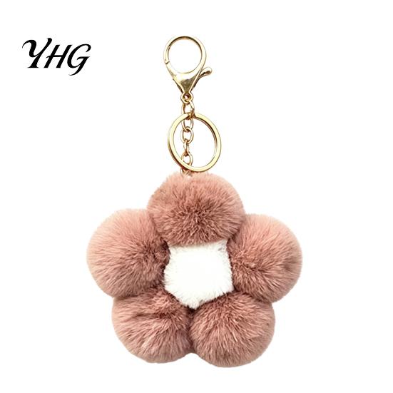 Flower Bag Charm Plush Keychain for Handbags, Five-petal Charm, Women Fluffy Backpack Hanging Accessory Purse Accessories