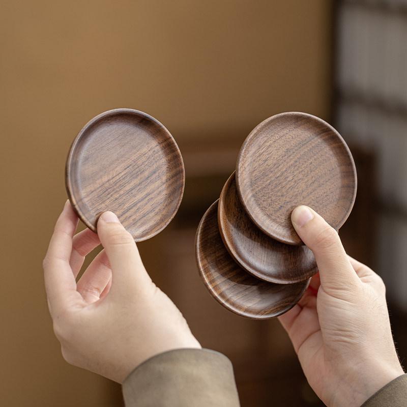 Black Walnut Tea Ceremony Coaster & Cup Holder - Solid Wood, Heat Insulated Pad for Kung Fu Tea Sets