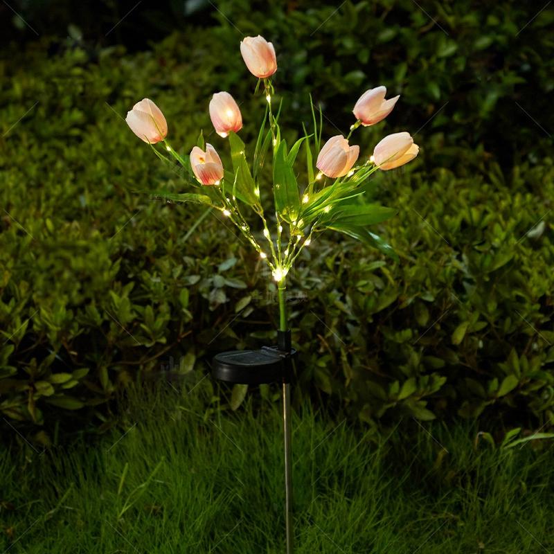 Realistic Solar Tulip Flower Lights 7 Heads LED Garden Stake Landscape Lamp Waterproof for Garden Balcony Yard Pathway Decor