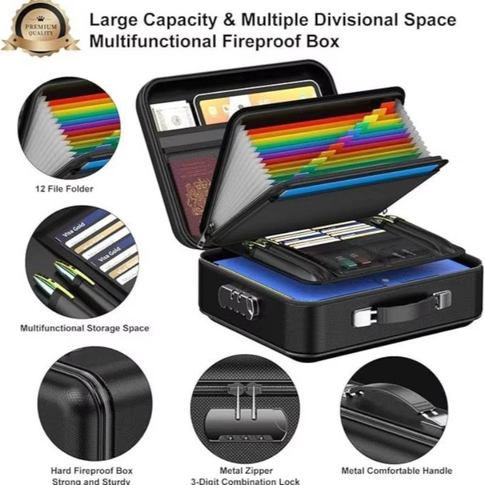Hard-Shell Design Fireproof File Box Water Resistant Portable Safe Case  Certificate Storage