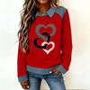 Women's Fashion Flared Long Sleeve Denim Patchwork Sweatshirt Valentine's Day Print Casual Pullover Top