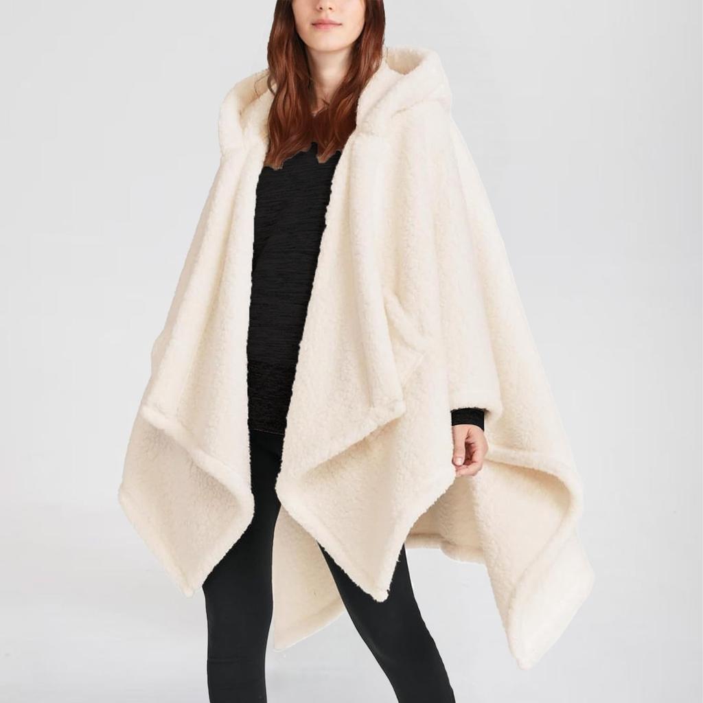 European and American foreign trade women's woolen coat can wear blankets, double-sided plush cloak, office work warm and comfortable shawl