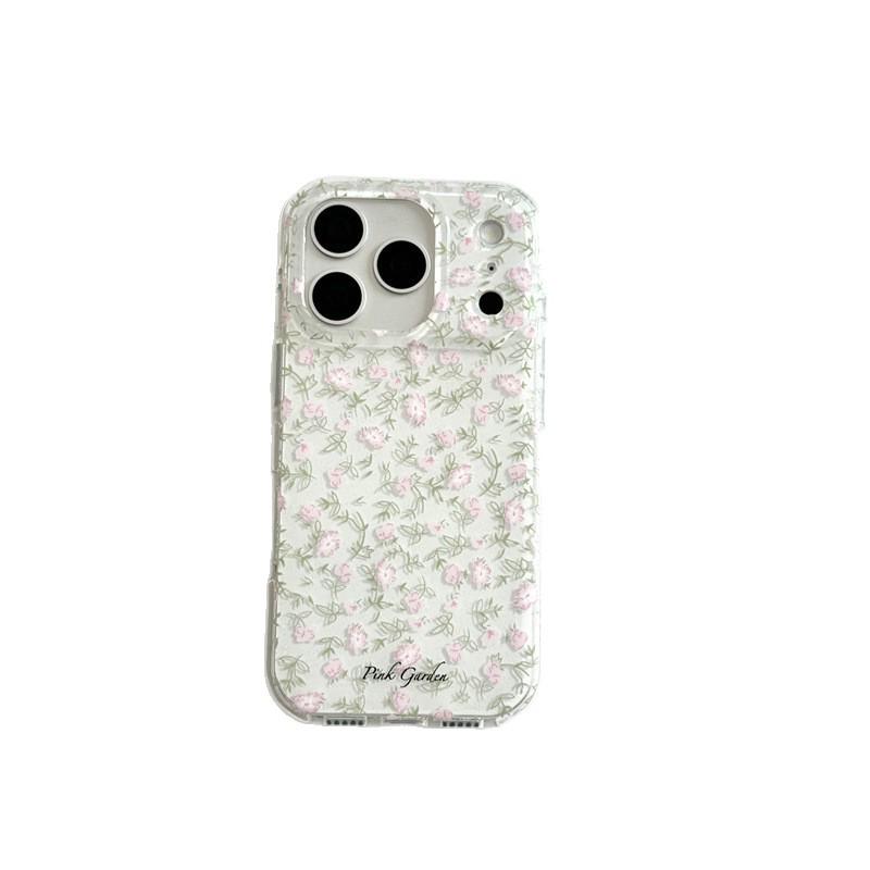 

Spring Style Green Leaves & Pink Flowers Phone Case for Apple 17 Pro Max, Compatible with 16 Pro Max & Double Layer 15 Pro/14 14 Pro