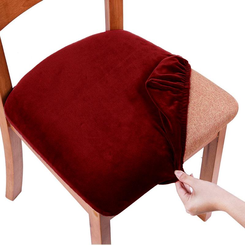Real Soft Velvet Spandex Dining Room Chair Seat Covers Removable Washable Elastic Upholstered Cushion Slipcover