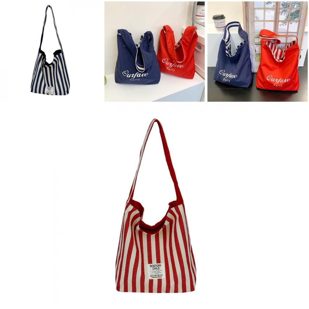 Canvas Tote Bag For Women With Stylish Stripes And Two Sided Design For Daily Use