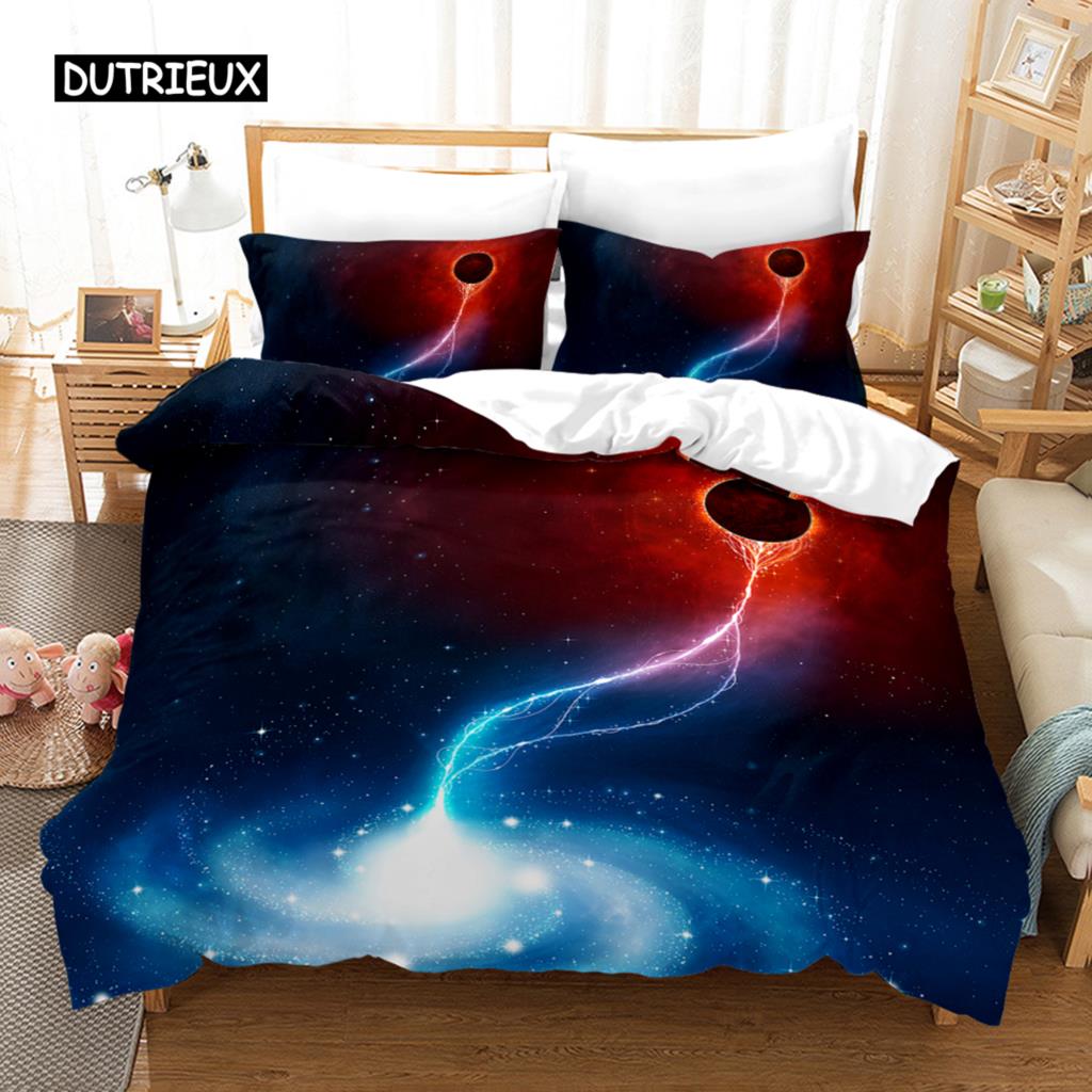 Starry Sky Duvet Cover Set Microfiber Outer Space Theme Comforter Cover Teens Boys Quilt Cover 3D Starry Sky Series Bedding Set