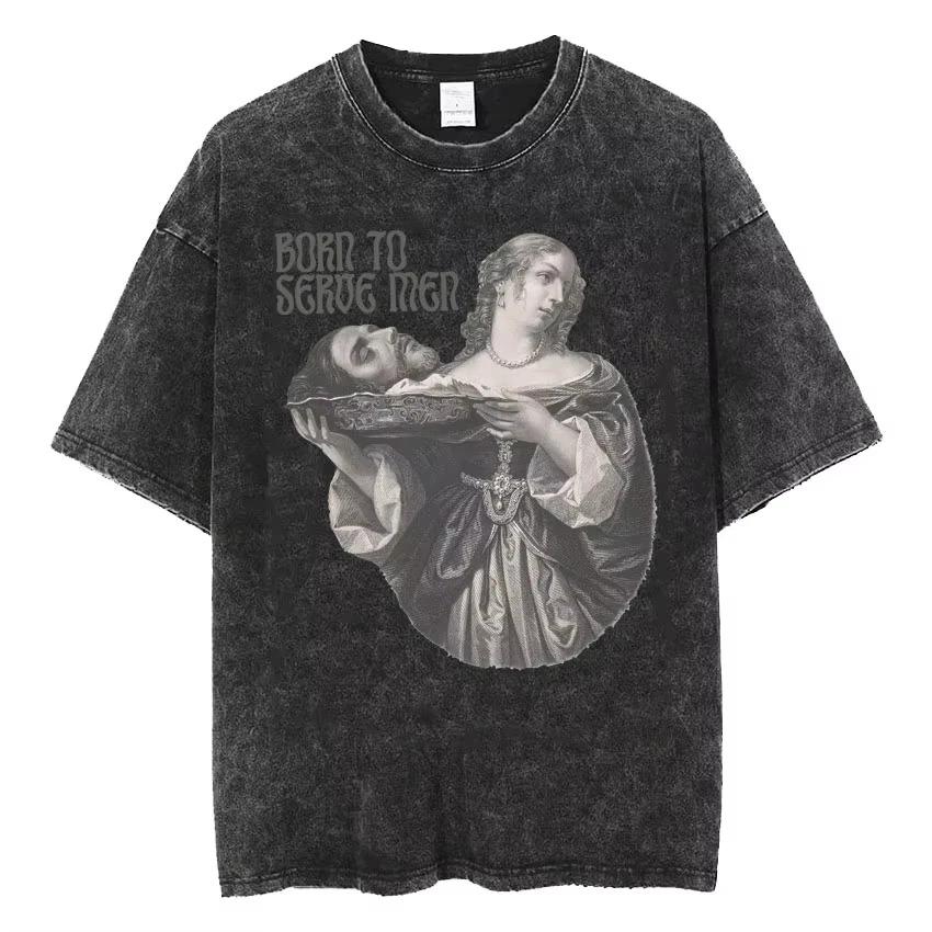 2026 Lavato Vintage Le Donne Sono Nata Per Servire Unisex Femminista Divertente Meme Maglietta Stile Romano Anni '90 Magliette Artistiche Unisex Magliette Unisex Oversize