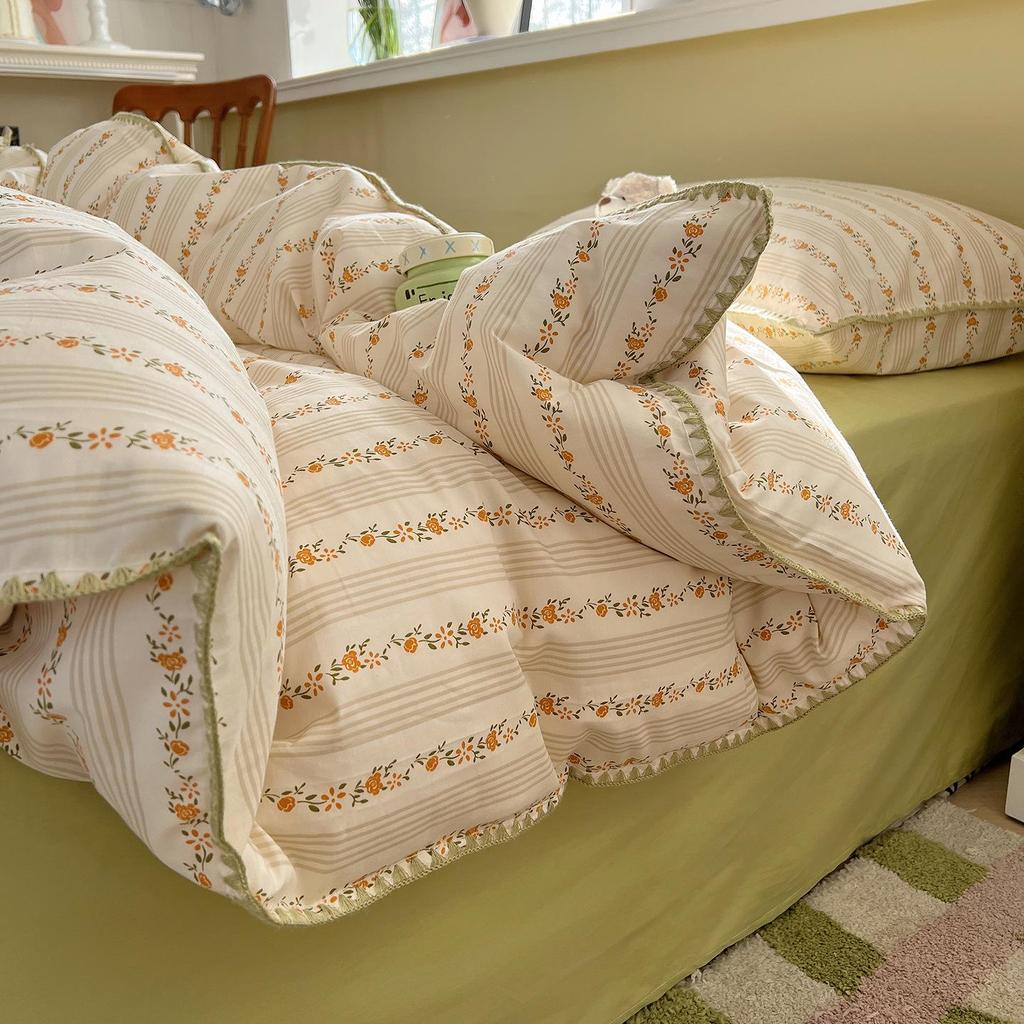 Ins Style 100% Pure Cotton Bedding Set: Duvet Cover and Sheet, Available In Four-Piece or Single Three-Piece Options
