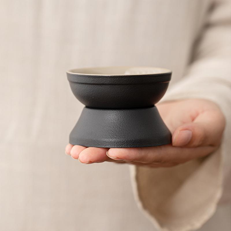 

Tea leak holder, tea filter, tea filter, tea brewer, separation, tea drinking partition, ceramic tea set, tea cup, black pottery, antique black.