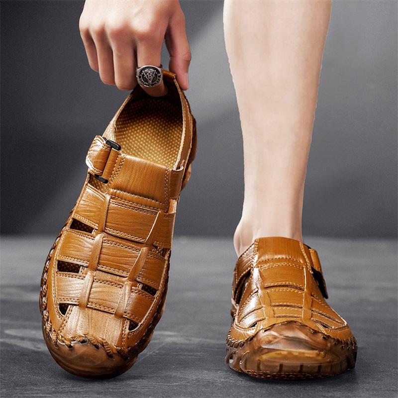 Fashion Men's Casual Summer New Style Genuine Leather Sandals With Non-Slip Big Size 48 Outsole Beef Tendon Breathable Beach Shoes