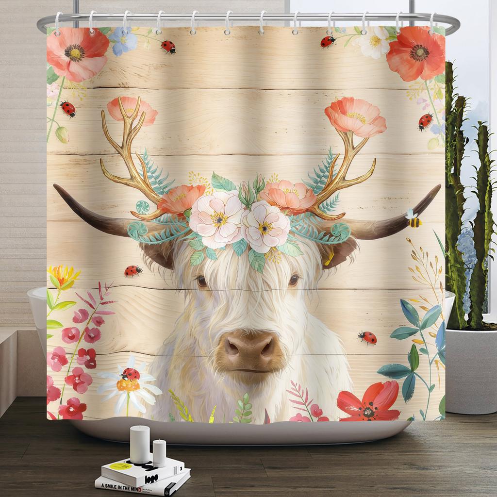 Jungle Animals Theme Bathroom Shower Curtain Deer Elephant Raccoon Decoration Waterproof Bathroom Polyester Curtain With Hooks