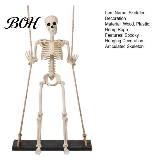 Festival Window Hanging Halloween Swinging Skeleton Decoration, 35" Large Spooky with Indoor Outdoor Party Ornament Wooden Swing for Yard, Garden,